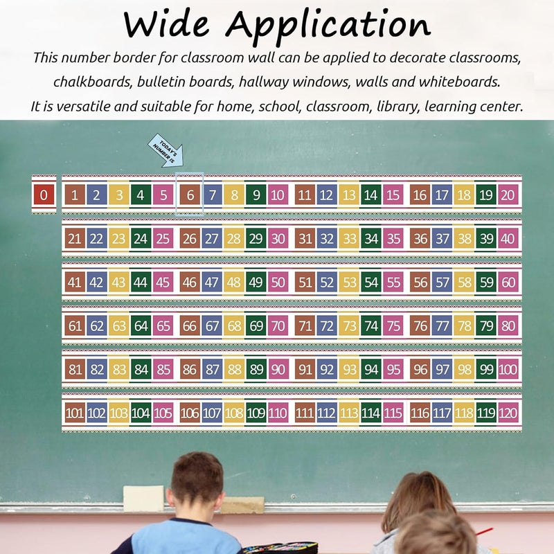Blirik Number Line for Classroom Office Wall,Number Line Bulletin Board Border 0 to120 Laminated Number Line Strips Chalkboard Brights Number Line Math Poster Classroom Study Room Decorations for Teachers - Image 5